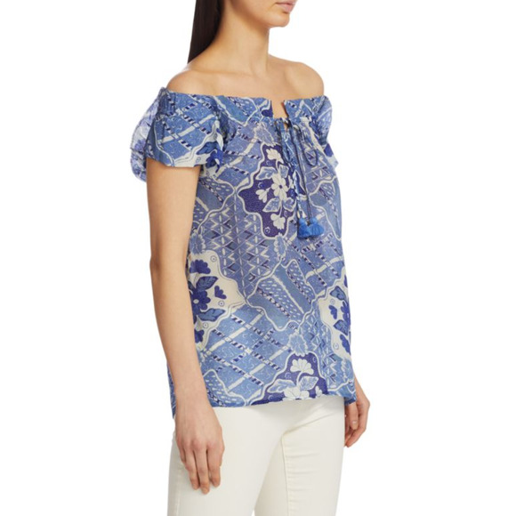 FIGUE Gianna Off-The-Shoulder Tassel Tie Blouse Top Bergdorf Goodman S NWT $325 - Picture 13 of 13